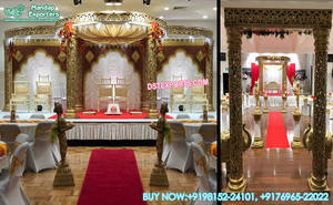 คุณภาพสูง Golden Delizio Mandap ฉากหลังสำหรับพิธีแต่งงานการออกแบบมหาราชาได้รับความนิยมในรูปทรงกลมมีเสาที่สง่างามสหรัฐอเมริกา - Product Image 3