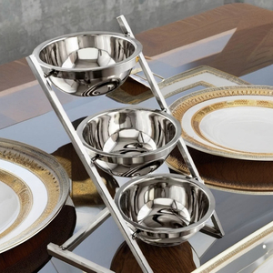 Decorative Vintage Stainless Steel 3-Tier Bowl and <b>Plate</b> <b>Stand</b> Portable Buffet Raiser with Lids - Product Image 3