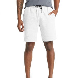 Shorts Bermuda décontractés pour hommes en tricot gris, taille mi-haute, avec cordon de serrage, poches, respirants, 100% coton, couleur unie - Product Image 2
