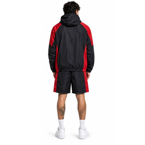 Scream Hooded Track <b>Jacket</b> And Shorts Set <b>Men</b> Red Black Color Blocking Sporty Style Quick Dry Polyester Spring Wear - Product Image 4