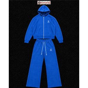 Ensemble de survêtement bleu roi pour homme avec logo personnalisé, sweat à capuche zippé et pantalon de jogging, tenue décontractée streetwear et sportswear, ensemble deux pièces, vente en gros OEM - Product Image 5