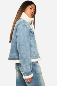 Chaqueta Vaquera de Mujer a la Moda con Mangas Largas, 2 Bolsillos Delanteros, Azul, Acolchada con Algodón, Invierno, Personalizada - Product Image 5
