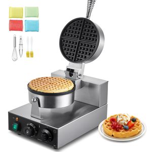 Commercial 1230W Round Non-Stick Stainless Steel Belgian <b>Waffle</b> <b>Maker</b> Temperature T Control <b>Waffle</b> Baker Machine - Product Image 6