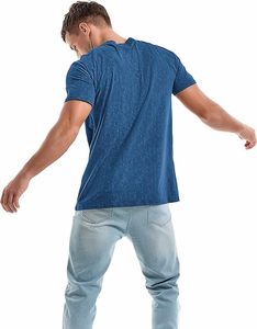 T-shirt pour homme à manches courtes, col rond, bleu uni, coupe classique, décontracté, tricoté, 100% coton, respirant, design simple - Product Image 3