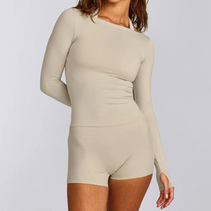 High Quality 2026 Customized Compression Solid Color Wide Shoulder Neck Long Sleeve <b>Thumb</b> Hole <b>Cuffs</b> Design Summer Shirt - Product Image 1