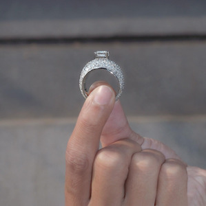 Emerald Cut Moissanite Diamond Cluster <b>Ring</b> 925 Sterling <b>Silver</b> Hip Hop Rhodium Plated Men's <b>Statement</b> Jewelry for Wedding Gifts - Product Image 5