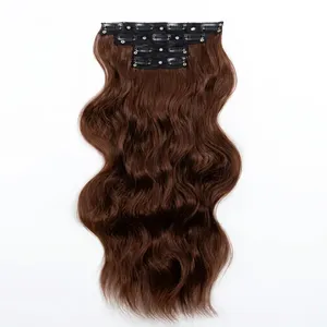 Extensions de cheveux humains bruns longs à clipser, ondulés, pour une tête entière - Product Image 6