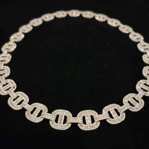 Collier en argent moissanite à maillons ovales, bijoux de luxe sertis de pierres, pour homme et femme - Product Image 4