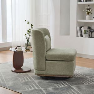 25.2\" Wide Modern Chenille Cushioned Armless Metal Base 360 Degrees <b>Swivel</b> <b>Chair</b> with Pillow for <b>Living</b> <b>Room</b> Families - Product Image 4