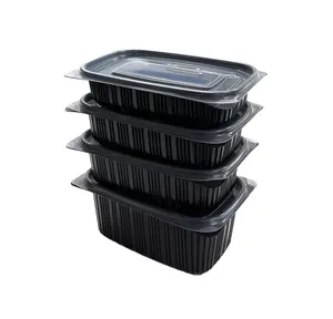 Anti-Leaking And Microwavable 500ml 650ml 750ml 1000ml PP Plastic Black Base Disposable Food Container With Lid Made In Malaysia