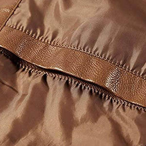 Men's Brown PU Leather Moto <b>Jacket</b> Stand Collar Zipper Closure <b>Slim</b> <b>Fit</b> Regular Sleeve Autumn Wear - Product Image 4