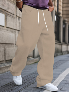 Pantalon de jogging pour homme, taille mi-haute, avec braguette zippée, coupe décontractée à jambe large, respirant, avec poches, effet usé, pour l'entraînement, le yoga et la détente, idéal pour l'été - Product Image 5