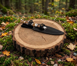 Ensemble de couteaux de chasse faits main sur mesure, lames fixes en acier à haute teneur en carbone avec manche en résine de cône de pin, étui en cuir, OEM ODM - Product Image 3