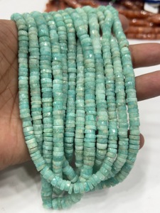 Cuentas de Piedras Preciosas de Alta Calidad para la Elaboración de Joyería, 17 Pulgadas, Amazonita Verde Natural, Facetada, Forma de Neumático, Tamaño 7-8 mm - Product Image 5