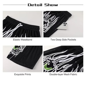 Men Mesh Basketball Shorts <b>Elastic</b> Waist Drawstring Side Pocket Sublimation 3D Digital Printing OEM ODM Factory - Product Image 2