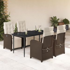 Set da Pranzo da Giardino in Rattan Bianco Crema e Marrone, 4 Posti, Resistente alle Intemperie, Arredamento da Esterno dal Design Contemporaneo - Product Image 3