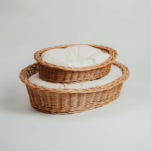 Lit pour animaux de compagnie rond en rotin tissé à la main avec coussin, confortable et doux, pour chat et chien, en osier naturel, fauteuil pour animaux de compagnie, confortable, écologique, fait à la main - Product Image 4