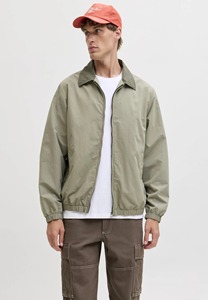 Men's Olive Green Bomber <b>Jacket</b> Solid Color Zipper Closure Turn-down Collar Casual Windproof Polyester Autumn Wear - Product Image 1