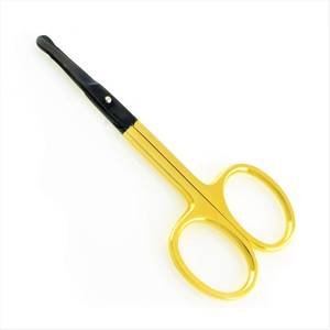 Ciseaux à cuticules dorés à lame droite avec manche noir, lame en acier inoxydable, trou rond, pour nail art adulte - Product Image 1