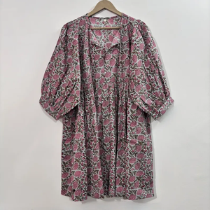 Vestido Casual Midi para Mujer, Tejido 100% Algodón, Liso, Manga Corta, Cintura Imperio, Estilo Babydoll, Cuello en V, Holgado, Funcional - Product Image 3