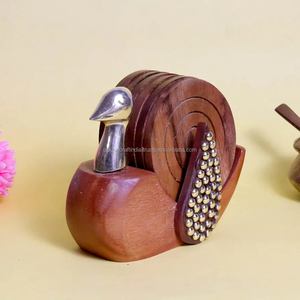 Peacock Design Wooden <b>Coaster</b> Set | Brass Inlay Handcrafted <b>Drink</b> Mats | Decorative Home & Table Decor | Set of 6 - Product Image 1