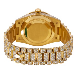 Montre-bracelet de luxe pour homme entièrement sertie de moissanite, mouvement mécanique, style hip-hop premium, montre de marque plaquée or jaune - Product Image 4