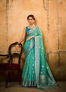 Soft Tusser Silk Traditional Kalamkari Weaving <b>Saree</b> with <b>Blouse</b> for Party Wedding & Diwali - Product Image 2