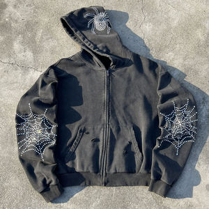 Nueva Sudadera con Capucha Holgada de Algodón con Cremallera, Estilo Urbano, Personalizada, Vintage, Desgastada, con Lavado Ácido y Pedrería, para Fabricantes - Product Image 1