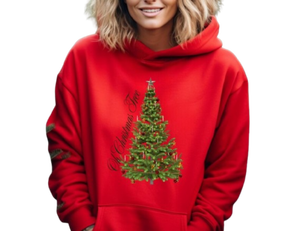 Unisex Sport <b>Grey</b> Hooded <b>Sweatshirt</b> Christmas Tree Print Casual Winter Wear Regular Fit Knitted Pullover Front Logo - Product Image 4