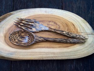 Wooden Spoon and Fork Palm Wooden <b>Cutlery</b> <b>Set</b> Wood <b>Cutlery</b> Unique Wood Spoon Fork Reusable Wood <b>Cutlery</b> <b>Set</b> Minimal Wood <b>Cutlery</b> - Product Image 4