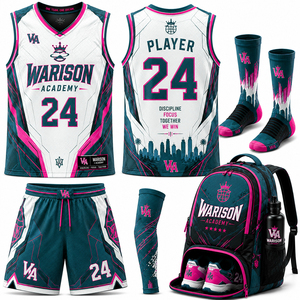 Custom White Purple Gold Basketball Uniform Set With Compression Sleeve Socks Backpack & Water Bottle Basketball Uniform Kit - Product Image 5
