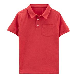 Polo respirant rouge à manches courtes avec poche, en coton Oxford, coupe classique, style rétro, pour enfants - Product Image 1