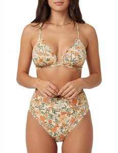 Conjunto de Bikini de Cintura Alta con Estampado Floral Personalizado, Top Halter con Volantes, Traje de Baño Elástico de Dos Piezas, Spandex y Poliéster - Product Image 1