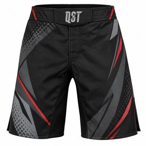 Shorts de combat MMA pour hommes QST, noir, gris, rouge, impression par sublimation, évacuation de l'humidité, séchage rapide, shorts d'entraînement athlétique - Product Image 1