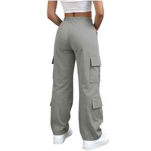 Hot Selling <b>Women</b>’s <b>Loose</b> Fit Cargo Pants Elastic Waist Breathable Solid Casual Multi Pocket <b>Trousers</b> Fashion Cargo Pants <b>Women</b> - Product Image 3