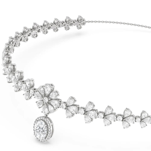 Collier pendentif de luxe pour femme en or massif 18 carats avec diamant taille brillant rond, motif floral, chaîne serpent plaquée rhodium - Product Image 2