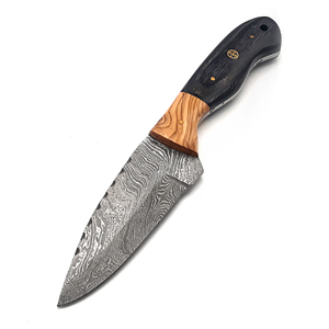 Couteau de chasse/découpe personnalisable en acier inoxydable OEM avec manche en bois Pakka, étui en cuir, fabrication artisanale, marque ZA DAMASCUS MAKERS - Product Image 1