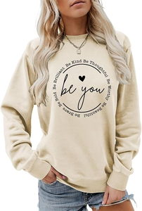 เสื้อสเวตเชิ้ตคอกลมสีม่วงสำหรับผู้หญิง พิมพ์ลายตัวอักษร Be You แขนยาวลำลอง เสื้อถักแบบสวม - Product Image 2