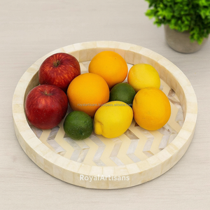 Bandeja de servir de alta calidad estilo árabe con incrustaciones de nácar para frutas, ideal para el hogar, restaurantes y cafeterías. - Product Image 1