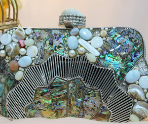 Venta al por mayor de artesanía de lujo de vanguardia MOP Party Clutch elegante perla Shell bolso para la noche nupcial innovador patrón de piedra - Product Image 4