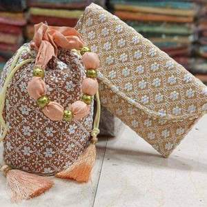 Handmade <b>Green</b> Cotton Potli <b>Bag</b> & Purse With Pearl Embroidery Flower Pattern Tassel For Wedding Decoration For Women And Girls - Product Image 5
