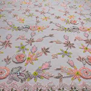 Tela de Encaje con Cuentas Hechas a Mano de Lujo para Vestidos de Noche o de Novia, Disponible a Buen Precio, Suministro al por Mayor Directo de Fábrica - Product Image 1