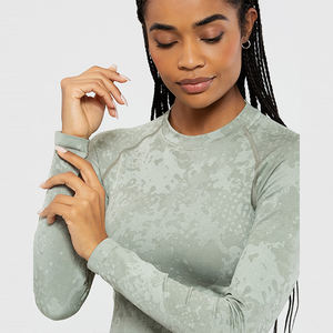 Camiseta Deportiva de Manga Larga para Mujer, con Logotipo Personalizado, Estilo Moderno, Lavado Ácido, Material Elástico, para Gimnasio, Verano - Product Image 5