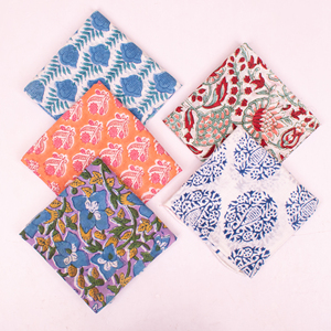 Set of 5 - Colorful Cotton Bandana Handmade Block Printed Organic Scarf Lightweight Hair Or Neck Wrap Bohemian Unisex Accessory - Product Image 2