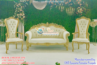 Canapé et chaises de scène de mariage musulman Nikkah, thème marocain, ensemble de canapés de scène de mariage en bois de teck moderne, léger, doré poli et sculpté