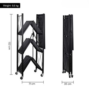 Étagère de rangement de cuisine pliable à 4 niveaux avec roulettes |   Chariot métallique robuste avec étagère mobile (noir) - Product Image 3