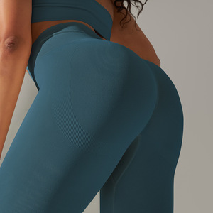Leggings tricotés sur mesure pour femmes, taille haute, respirants, légers, séchage rapide, tissu 300g, pour la gym et le fitness, vente en gros - Product Image 2