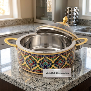 Luxury Floral Stainless Steel Casserole Hot Pot Food <b>Warmer</b> Serving Dish Insulated Double Wall Designer <b>Buffet</b> Hotpot Server Pot - Product Image 3