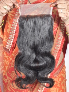 100% Unprocessed Natural Raw Remy Closure HD <b>Body</b> <b>Wave</b> Indian Temple Human Hair 100g Machine Double Weft High Product Extension - Product Image 3