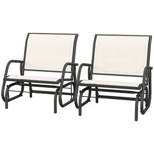 Sedia a dondolo bianca crema per esterni con braccioli curvi in acciaio, per portico, giardino, bordo piscina, balcone, panca da giardino in metallo e legno - Product Image 1